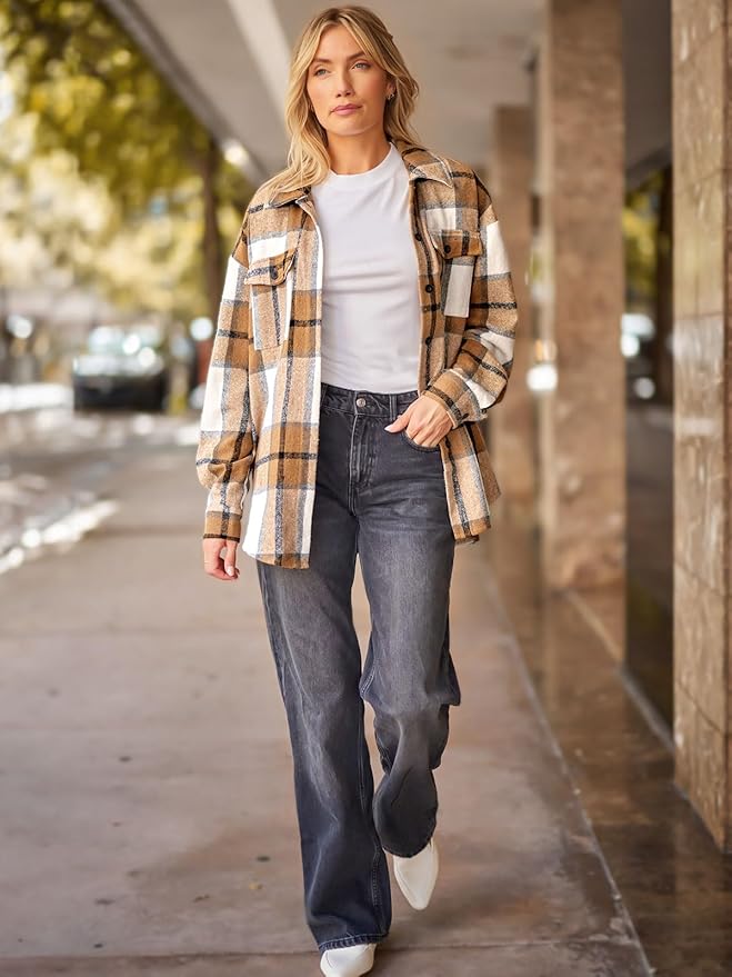 Fall 2024 Outfits Women's Fashion Casual Plaid Shackets